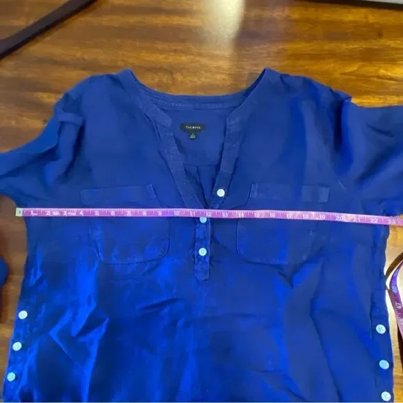 Talbots side button linen band collar popover large 100% linen tunic blouse top - Picture 11 of 14